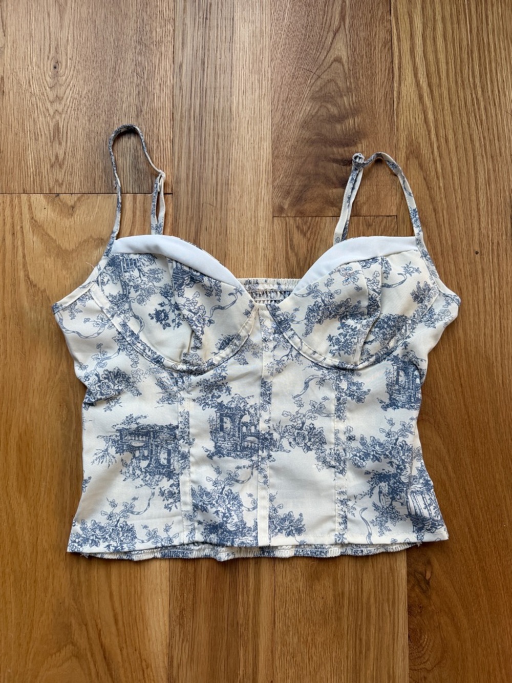 SHEIN Blue and Cream Toile Bustier Cami
